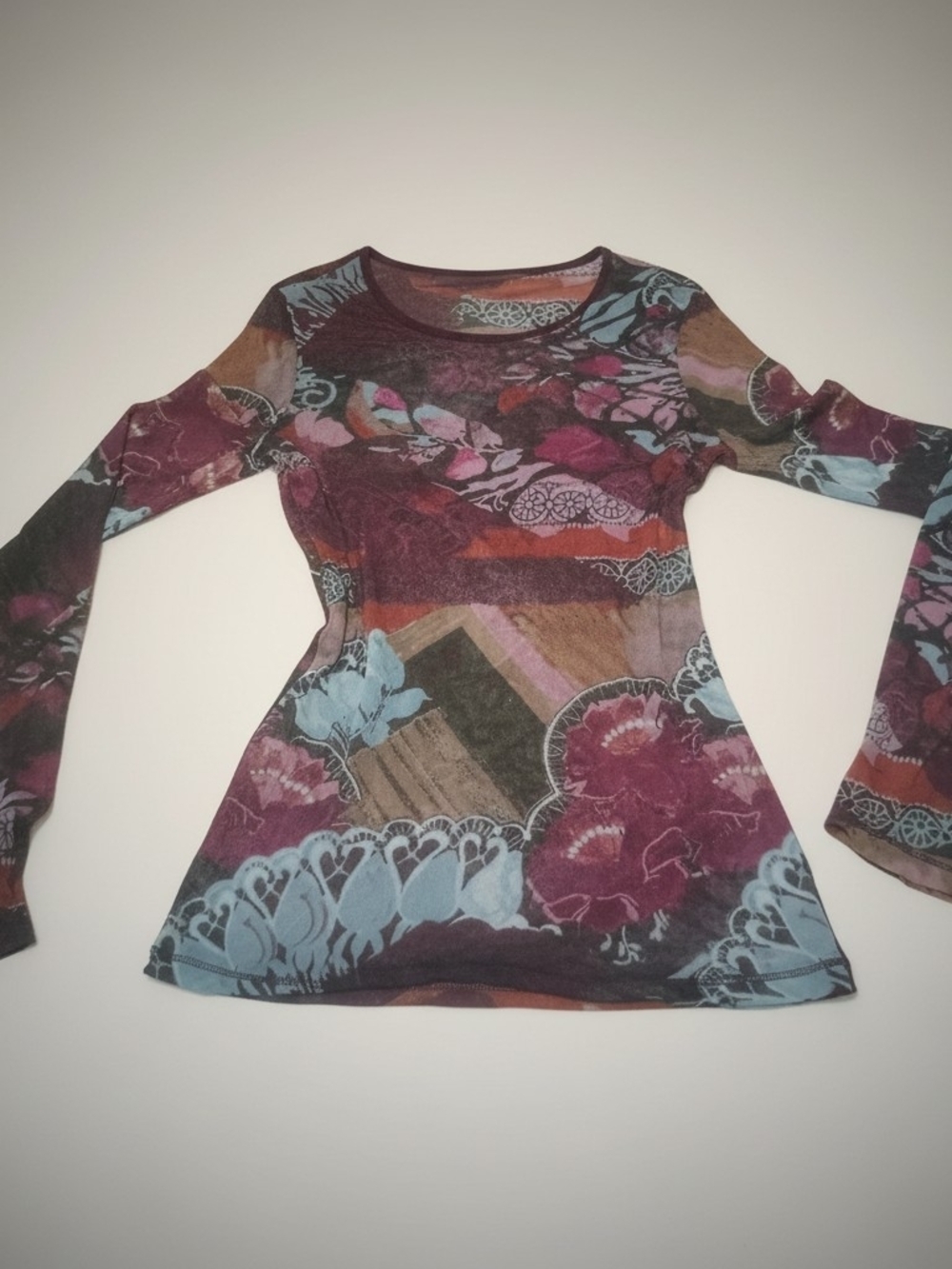 VINTAGE Y2K Express Floral Patchwork Micromesh Top